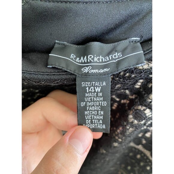 R&M Richards Womans Black Lace Overlay Dress Plus Size 14W‎ Sleeveless polyester - Picture 3 of 8